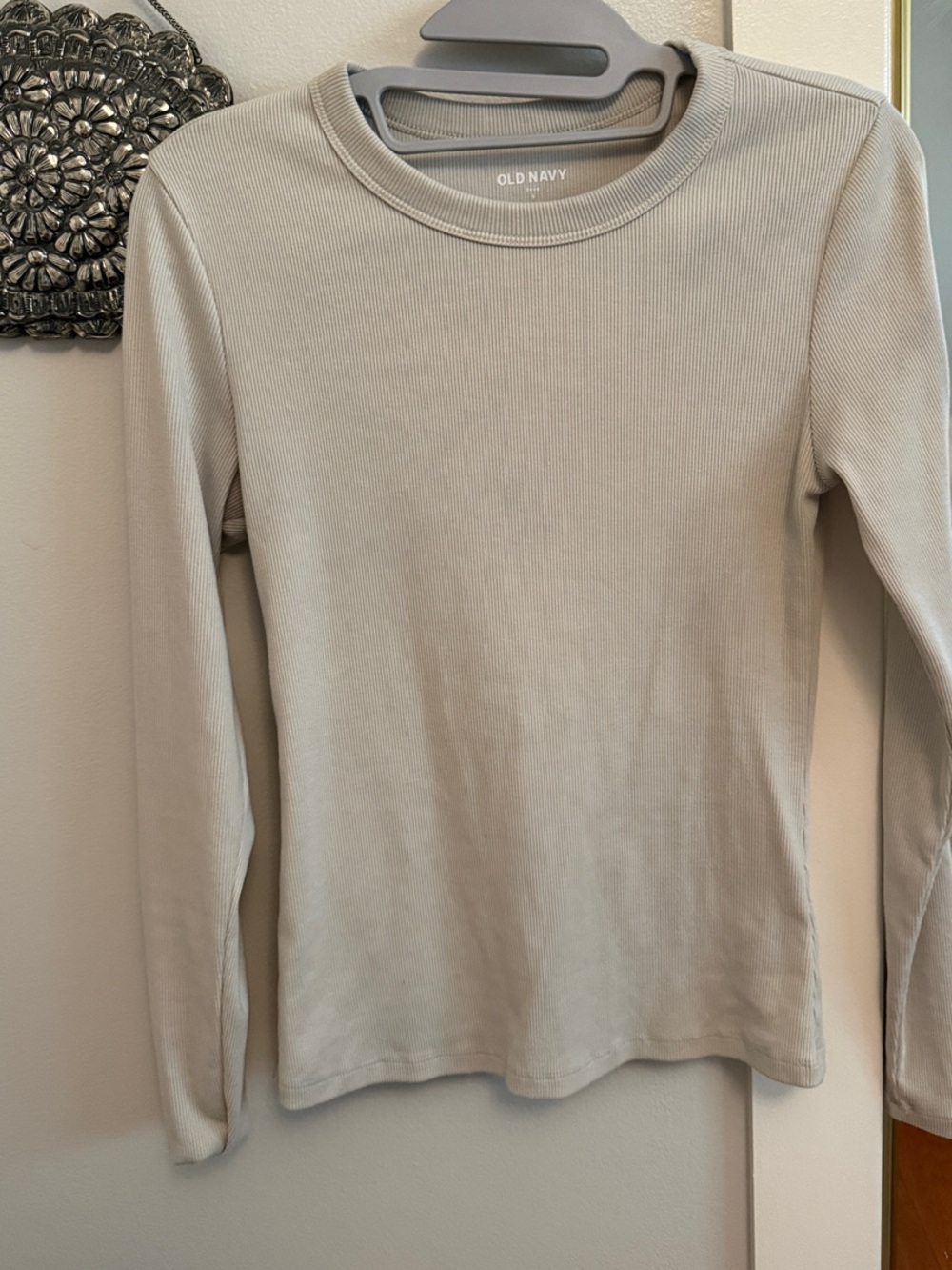 Old Navy Ribbed Long Sleeve Crew Top - Taupe Gray